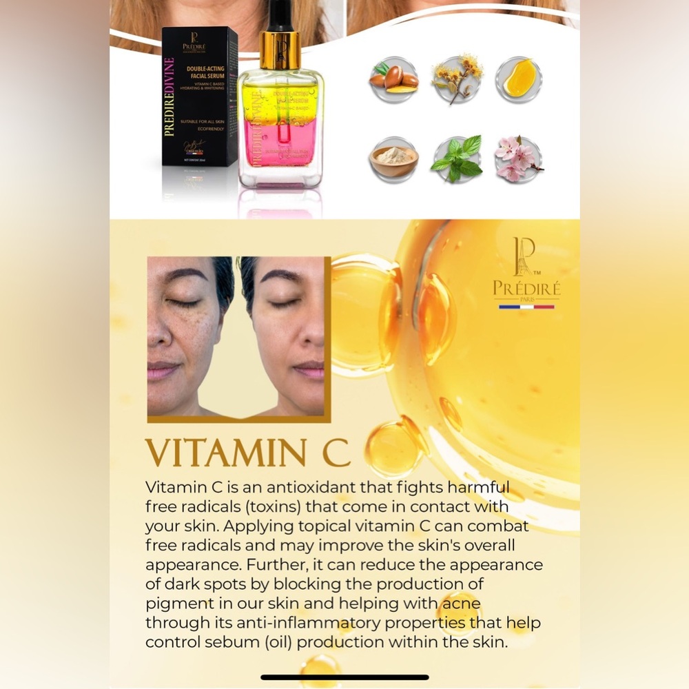 PRÉDIRÉ PARIS Double-Acting Facial Serum Vitamin C Based Hydrating&Whitening - Picture 3 of 9